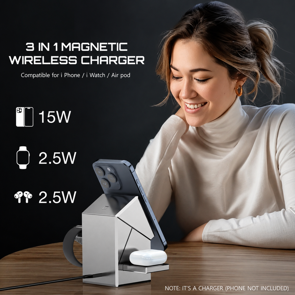 Premium 3-in-1 Qi2 Magnetic Wireless Charging Station
