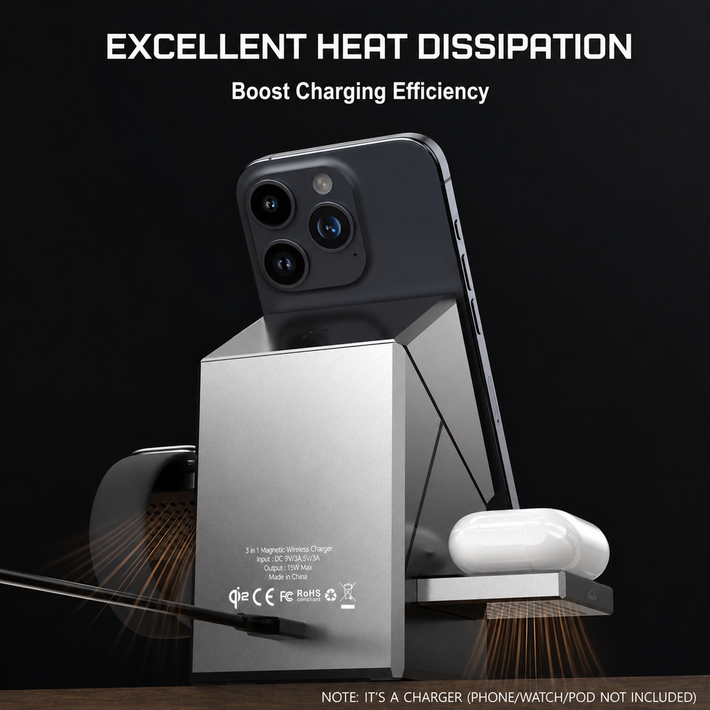 Premium 3-in-1 Qi2 Magnetic Wireless Charging Station