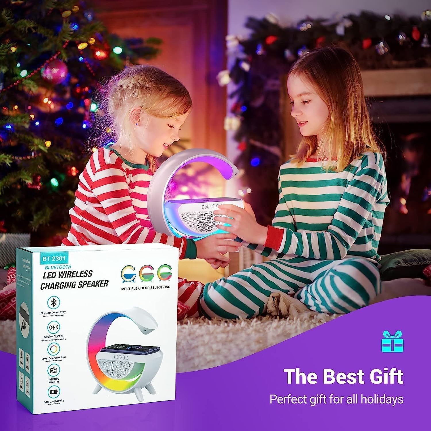 4-in-1 RGB Wireless Charging Bluetooth Speaker Lamp with Ambient LED Night Light