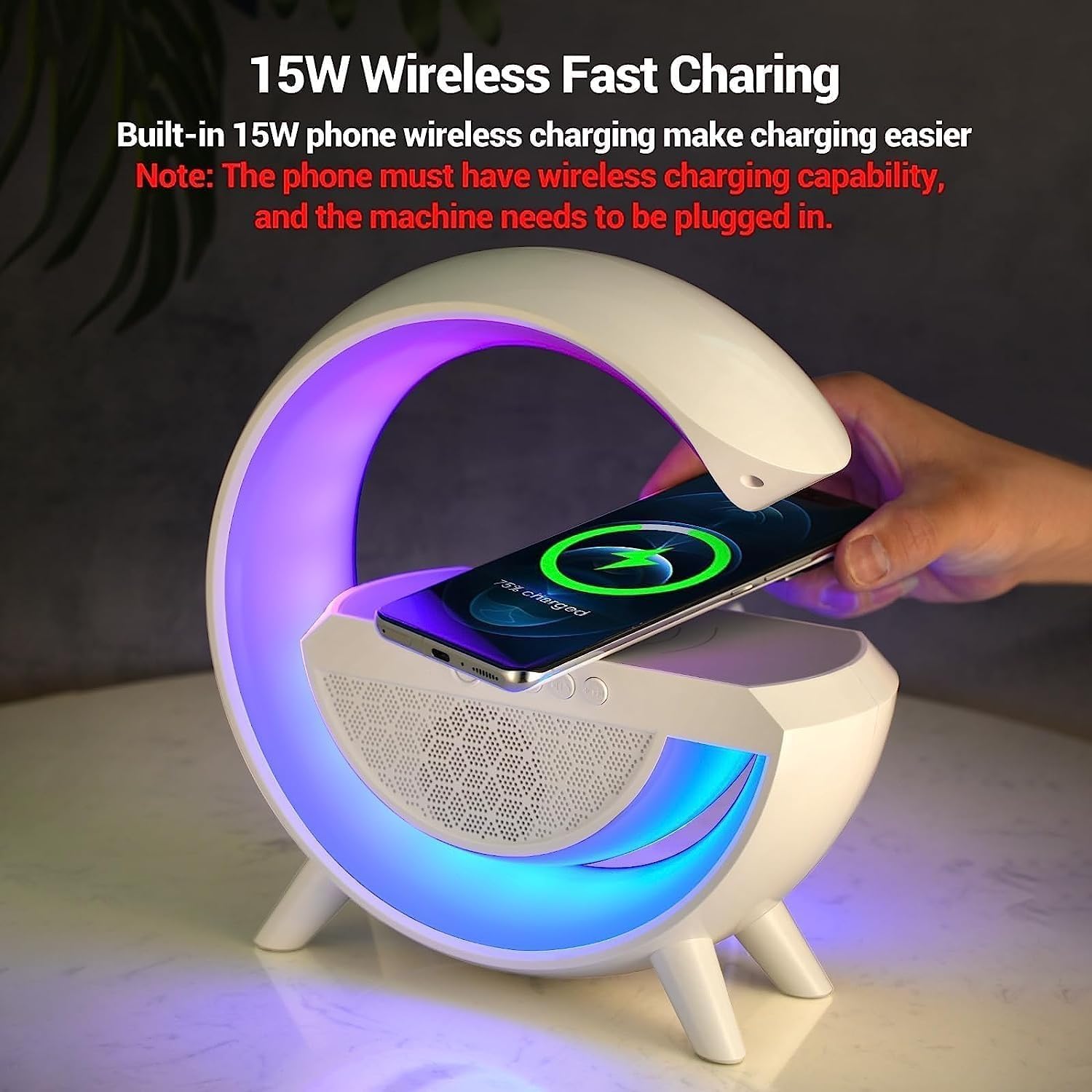 4-in-1 RGB Wireless Charging Bluetooth Speaker Lamp with Ambient LED Night Light