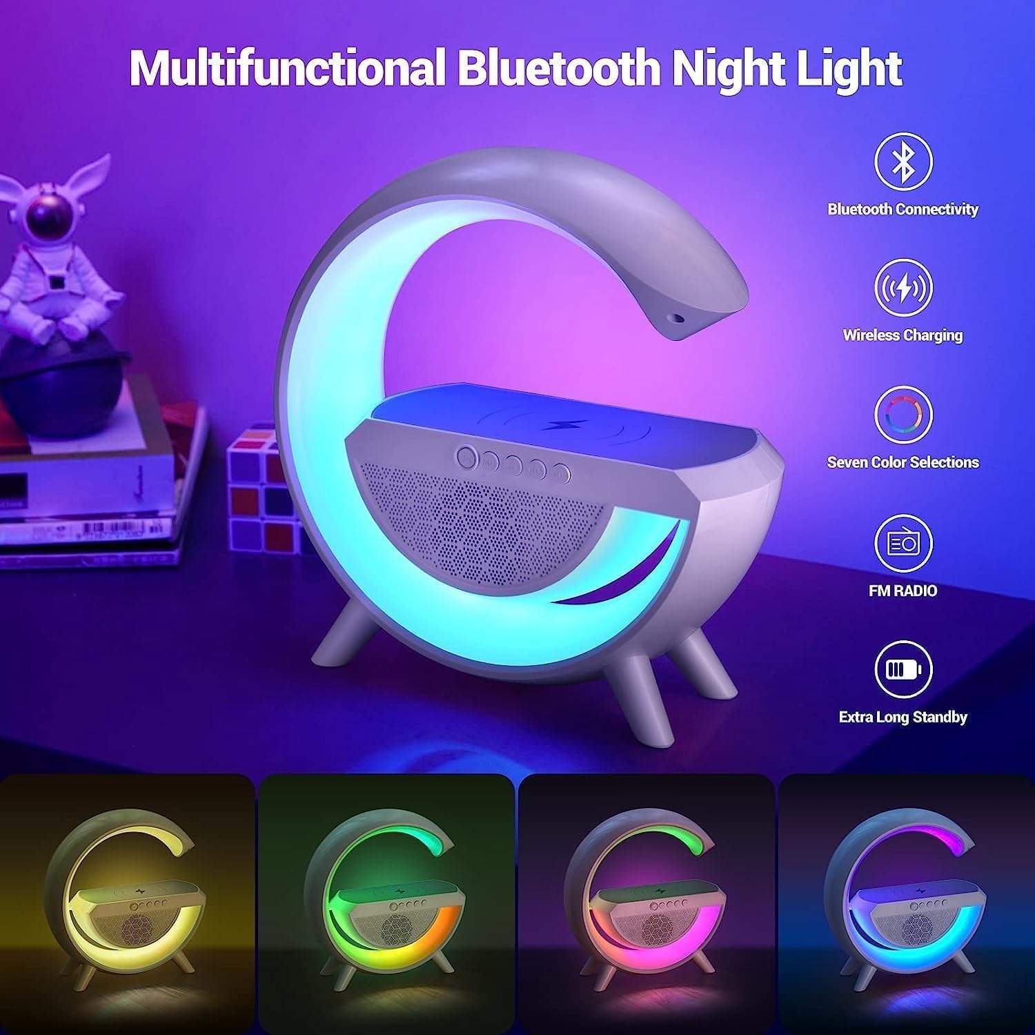4-in-1 RGB Wireless Charging Bluetooth Speaker Lamp with Ambient LED Night Light