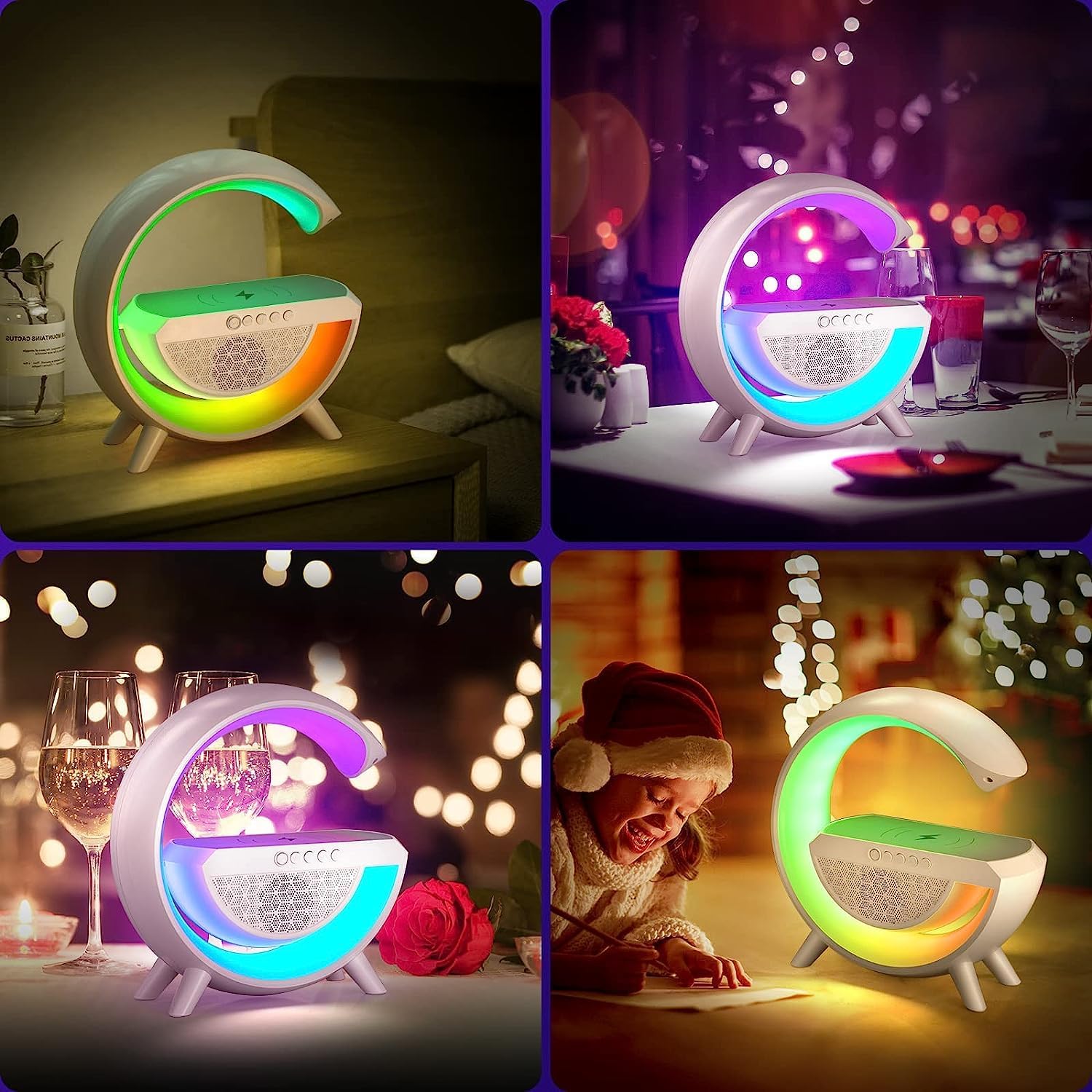 4-in-1 RGB Wireless Charging Bluetooth Speaker Lamp with Ambient LED Night Light